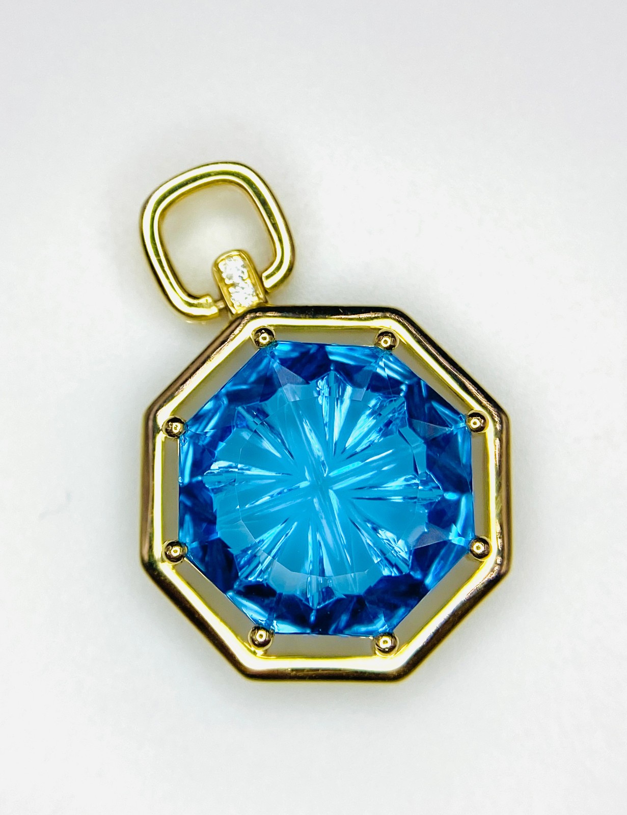 GIL Certified 14K Yellow Gold Swiss Topaz & Diamond Pendent Natural Gemstone