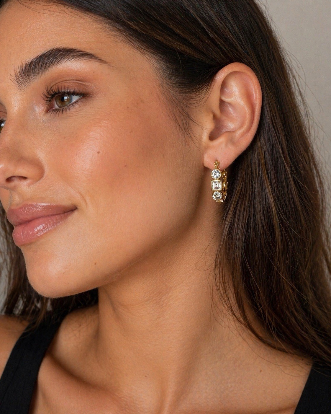 14K Yellow Gold Hoop Earrings 3.9g Geometric CZ Dangle Drop
