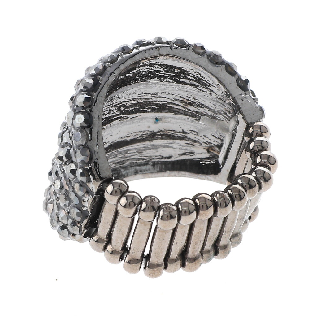Hermatite Tone Stretch Metal Ring With Crystal Rhinestone R1251-HBD