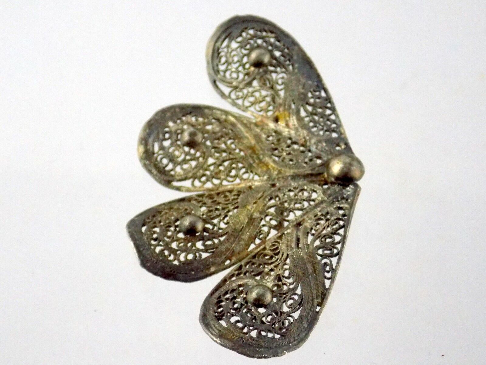 Vintage Unmarked 800 Silver Filigree Butterfly Brooch or Floral Pin 8.8 Grams