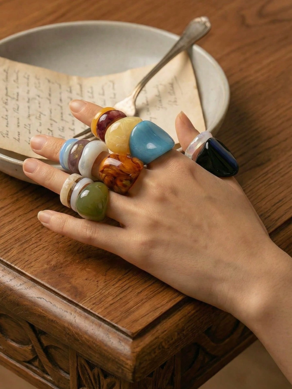 15PCS Geometric Transparent Resin Rings – Acrylic Crystal Ring Set Women Jewelry