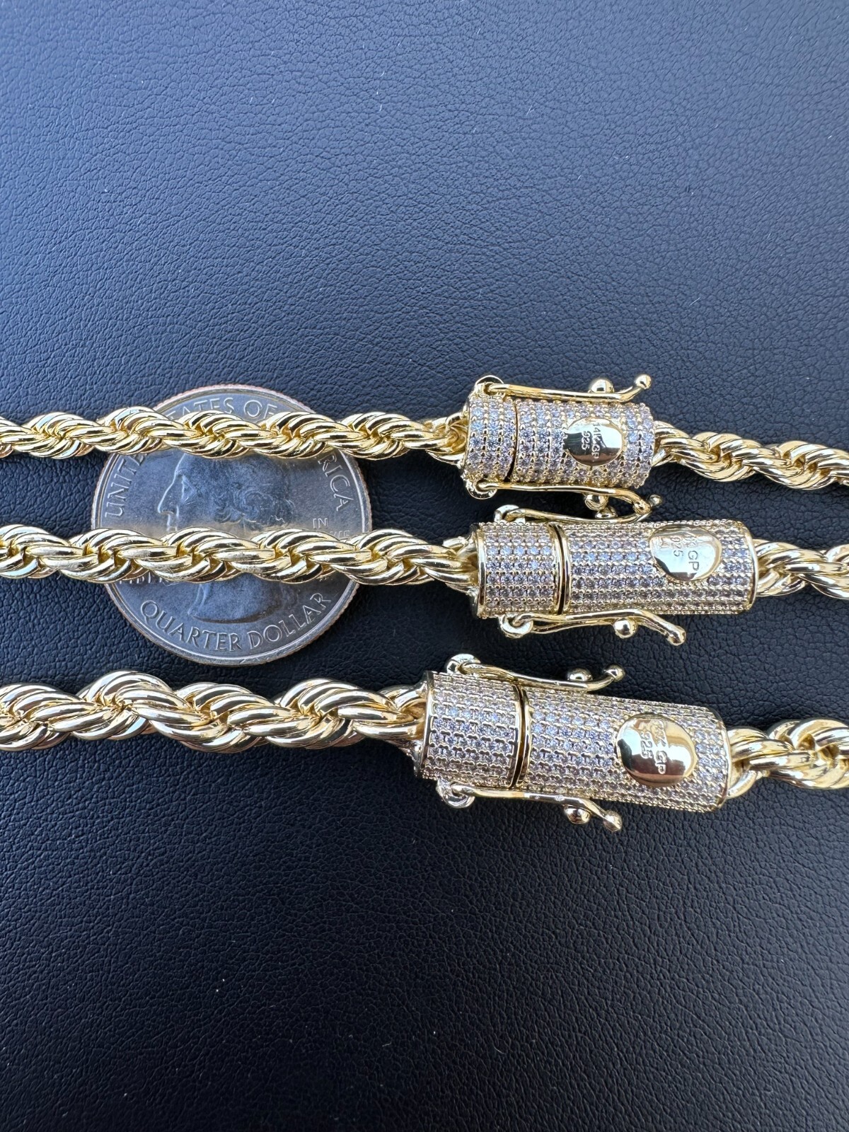 Iced MOISSANITE Clasp 14k Gold Over Stainless Steel Rope Chain Necklace Bracelet