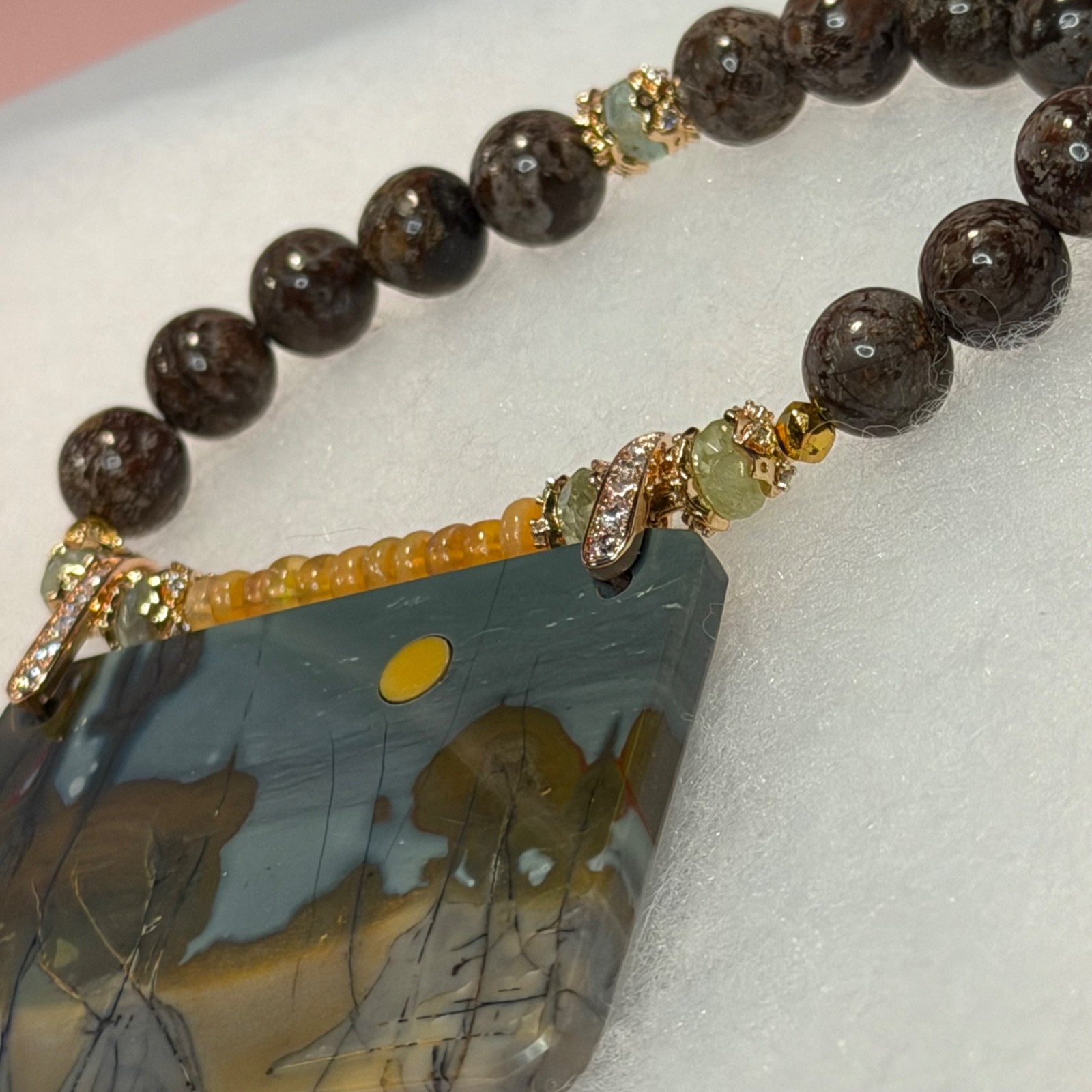CHERRY CREEK JASPER PENDANT MOOKAITE MOON NECKLACE 18 K GF EARRINGS