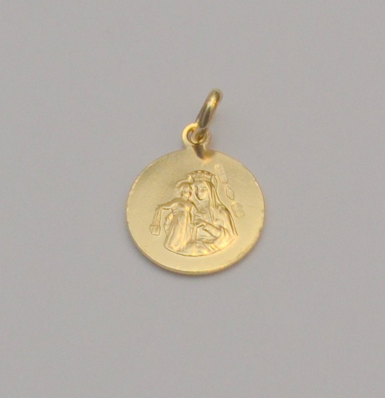 Small 18K Gold Sacred Heart of Jesus Our Lady of Mount Carmel Medal Pendant P3
