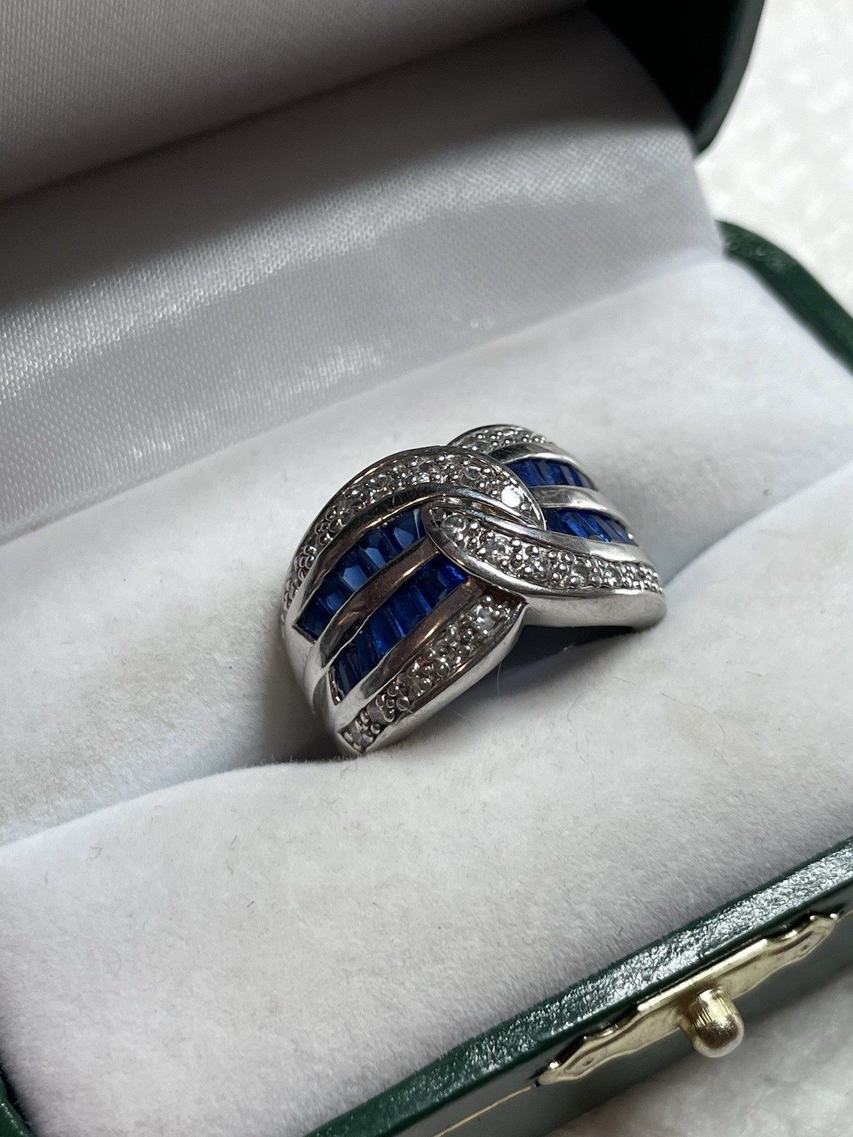 DBJ Dee Berkley Jewelry Sterling Silver Blue & White CZ Pave Cocktail Ring, 5.25