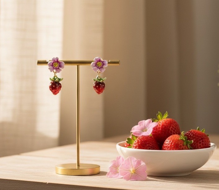 Strawberry Flower Earrings Enamel Stud Gold Blossom French Designer Kate Spade