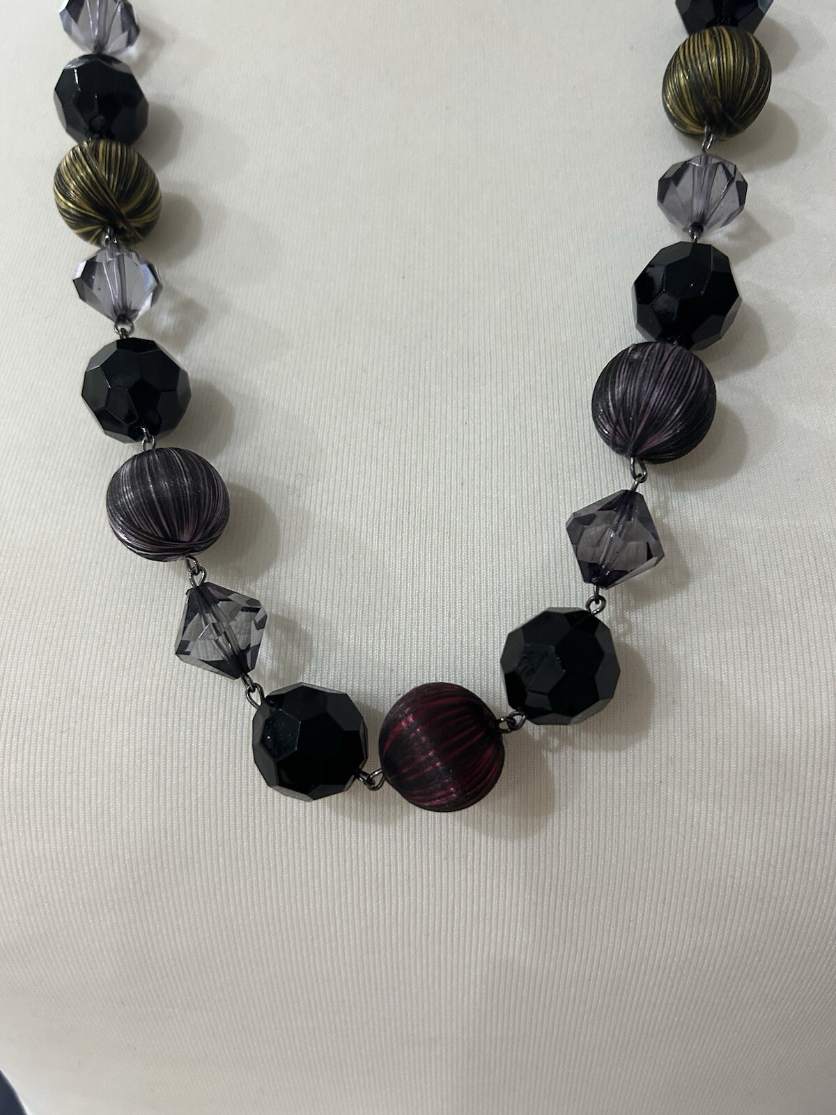 Boho Antique Designer Look Black & Multicolour Necklace Covered Bead Ribbon