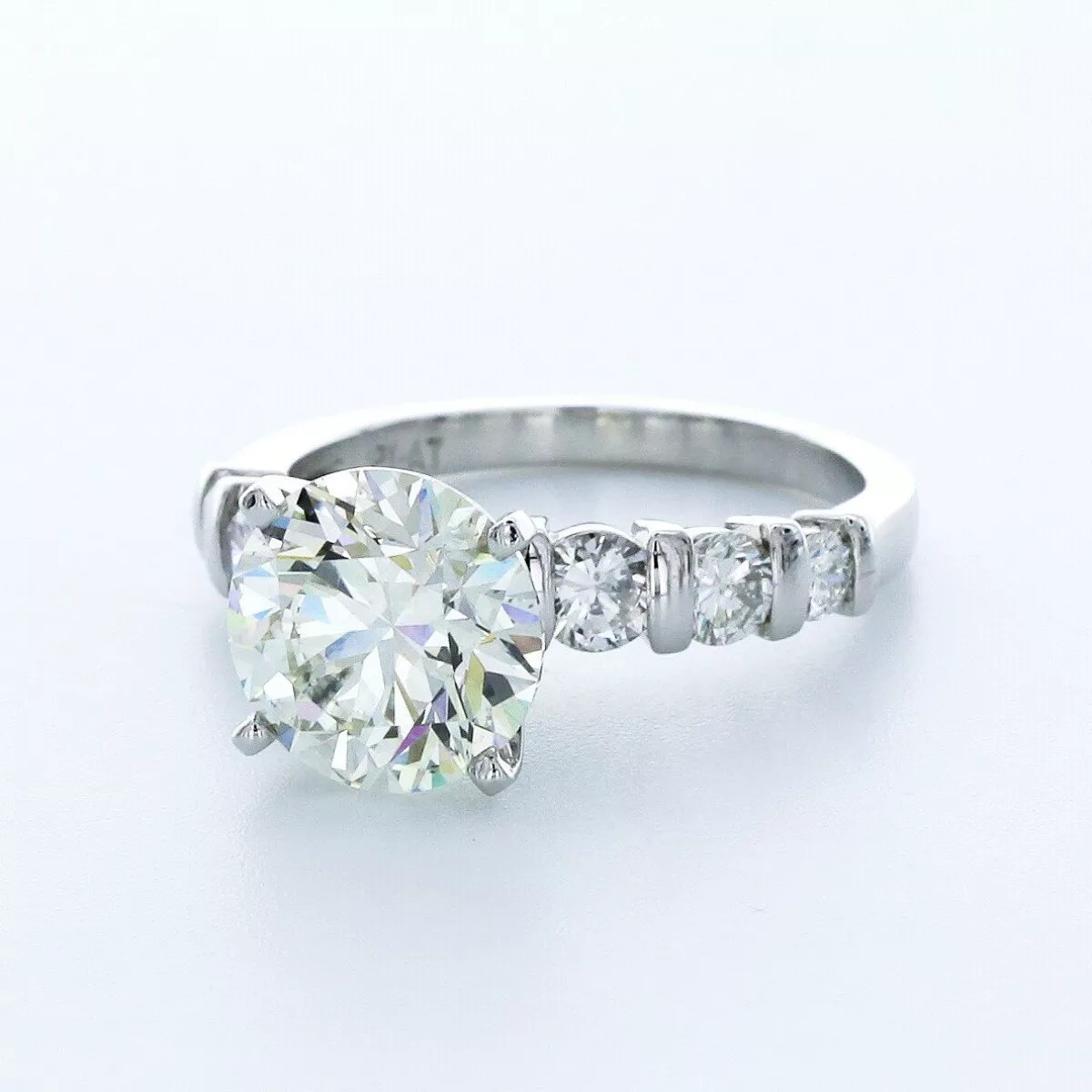 Solid Platinum Side Stone Engagement Ring 4.90 CT Round Lab-Grown Diamond H VS2