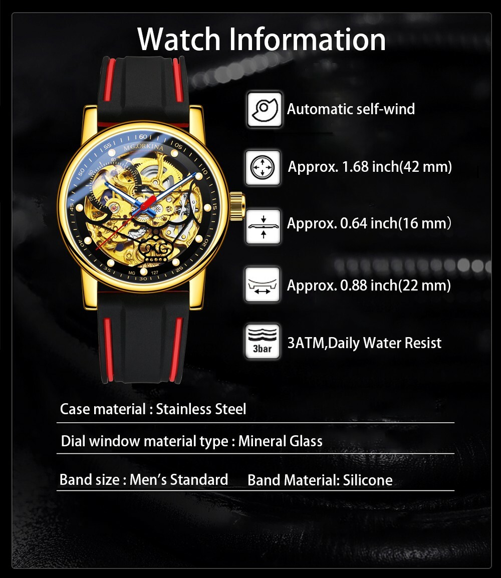 New Men’s Transparent Skeleton Dial Self-wind Mechanical Watch