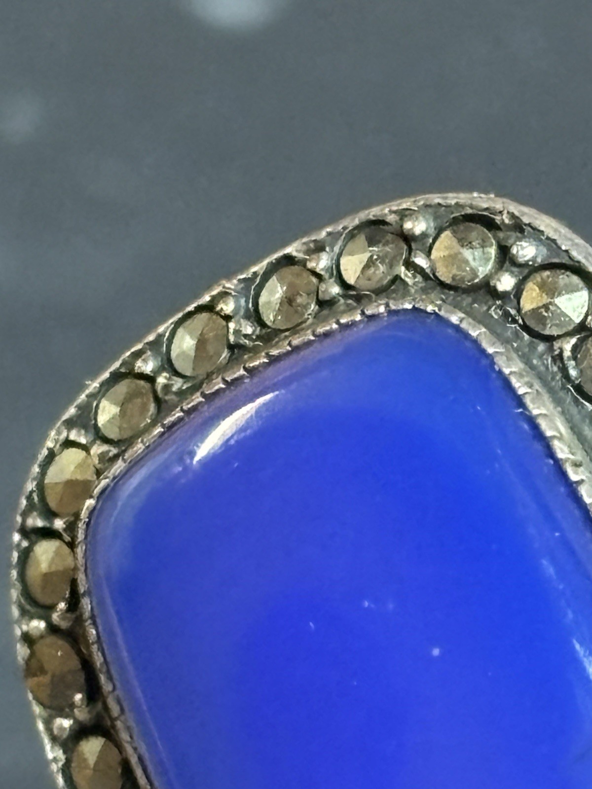 Vintage Sterling Silver Lapis Lazuli Marcasite Statement Ring Sz 3.75