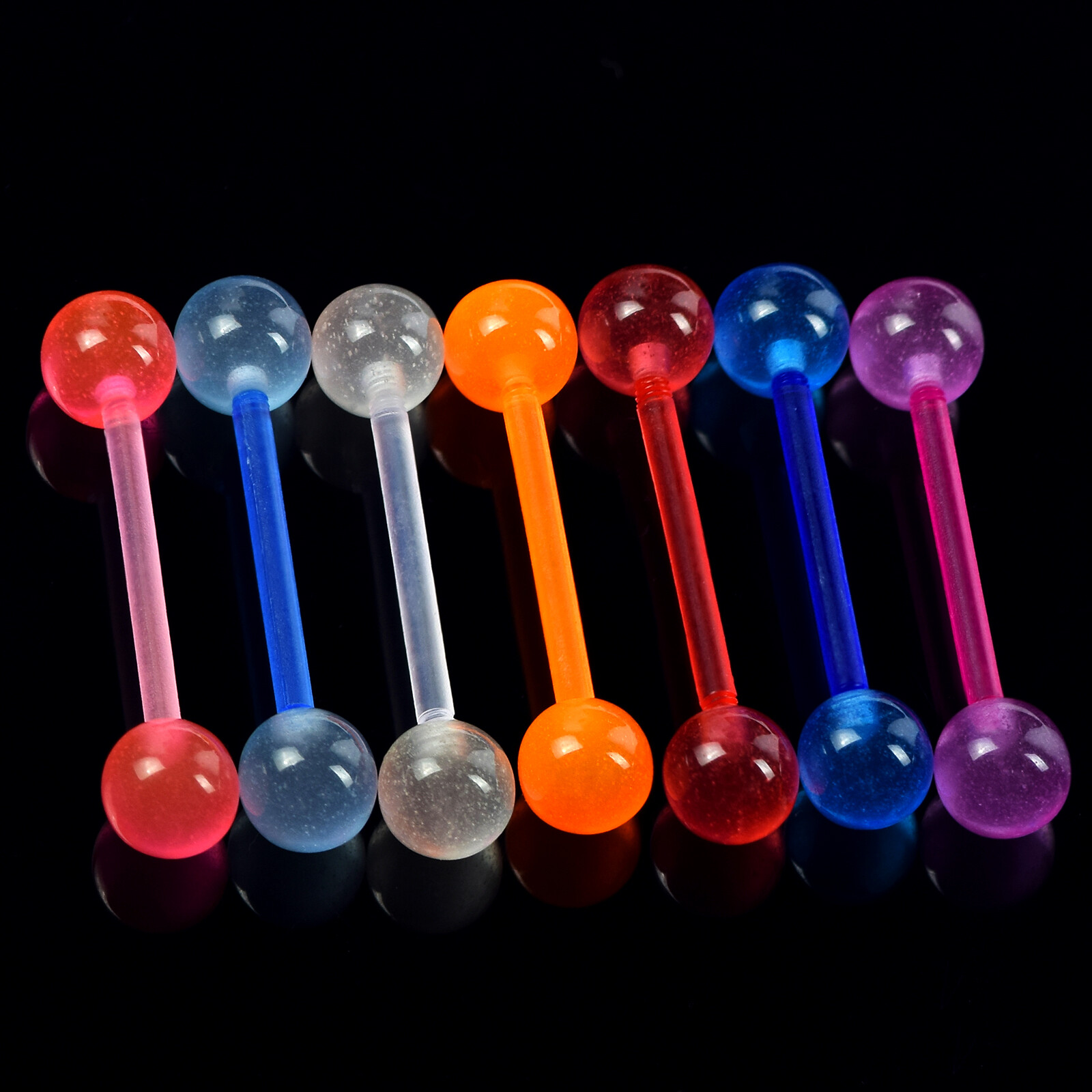 70PCS 14G Wholesale Acrylic Glow in the Dark Tongue Nipple Barbells Piercing Set