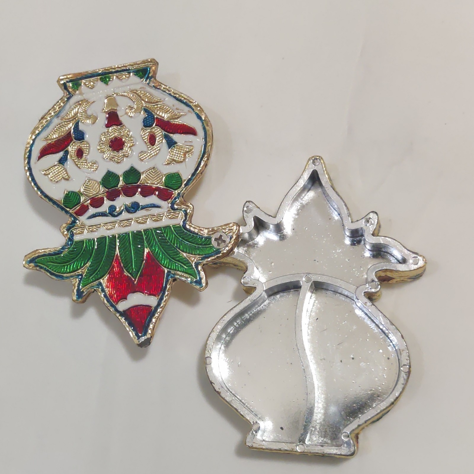 Lot of 2 Floral Vase Design Enamel Brooch Pins, Multicolor Metal