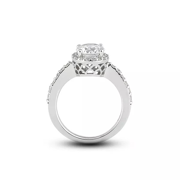 Side Stone Engagement Ring Halo 18K Gold 2.80 CT Round Lab-Grown Diamond E SI2