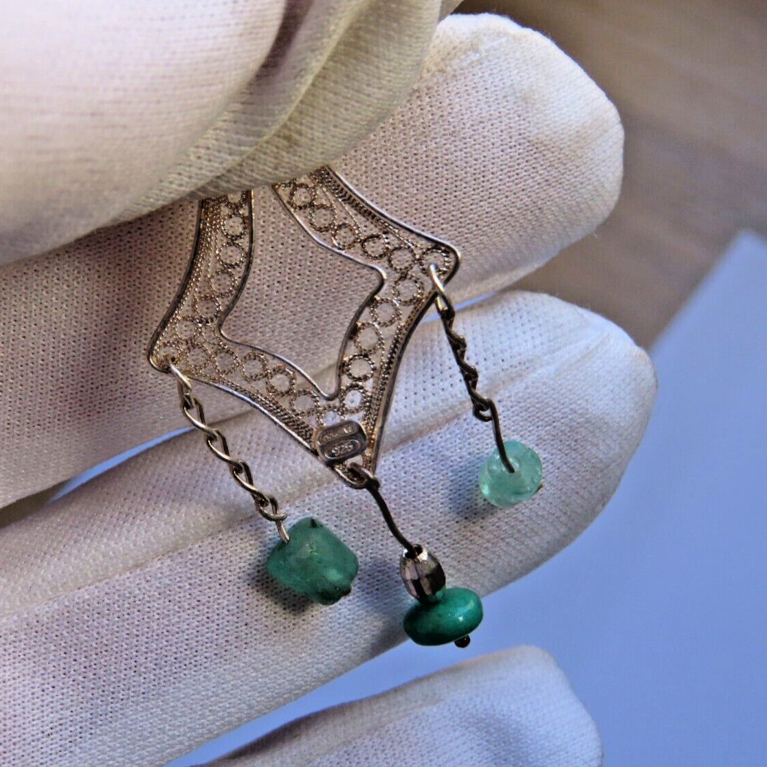 Handmade filigree silver pendant with Colombian emeralds