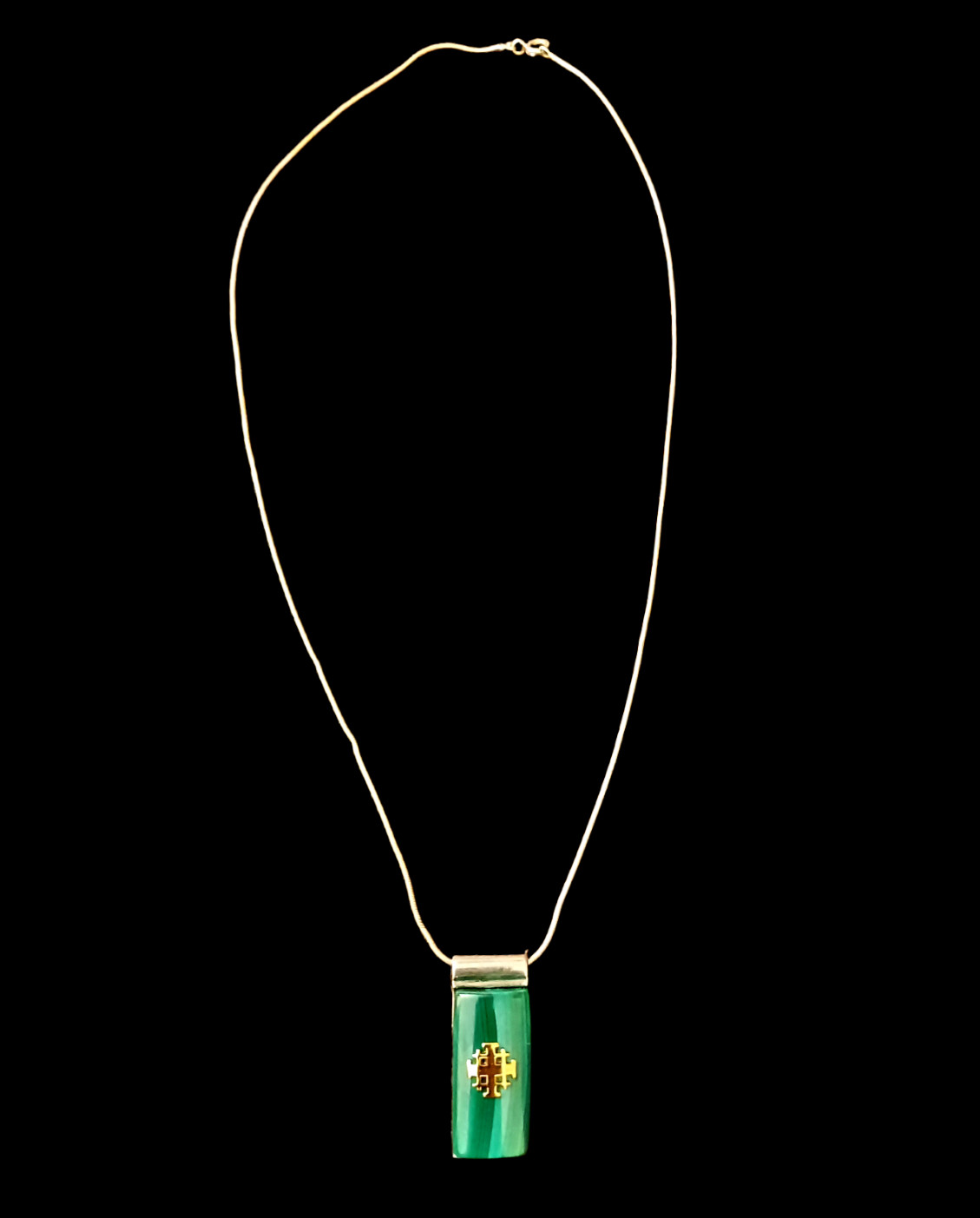 Minerala Ltd 925 Sterling Silver Malachite Necklace Gold Accent Pendant 18″