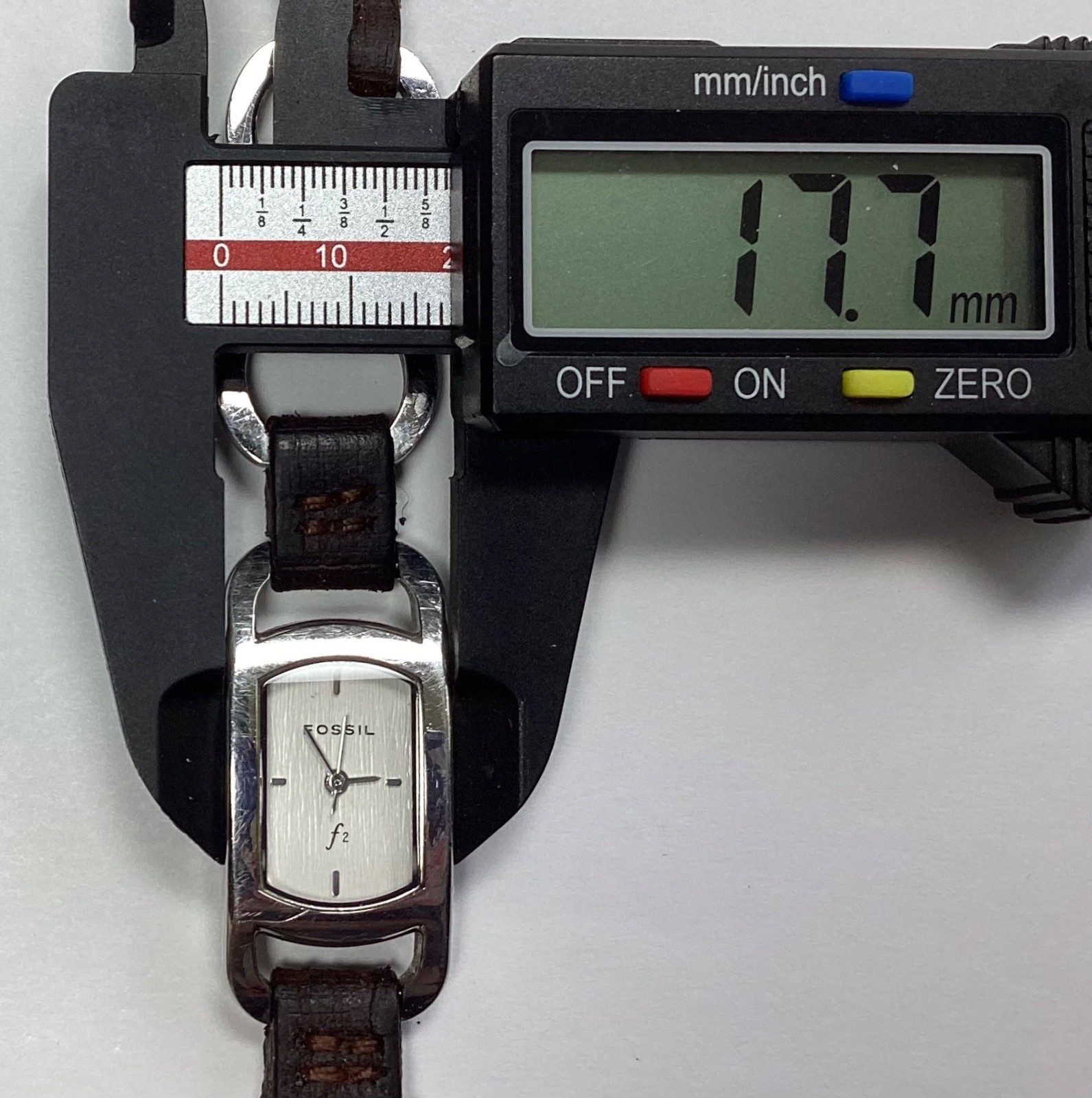 Fossil F2 Silver Tone Watch ES-9516 Brown Leather & SS Band WR 30M New Battery