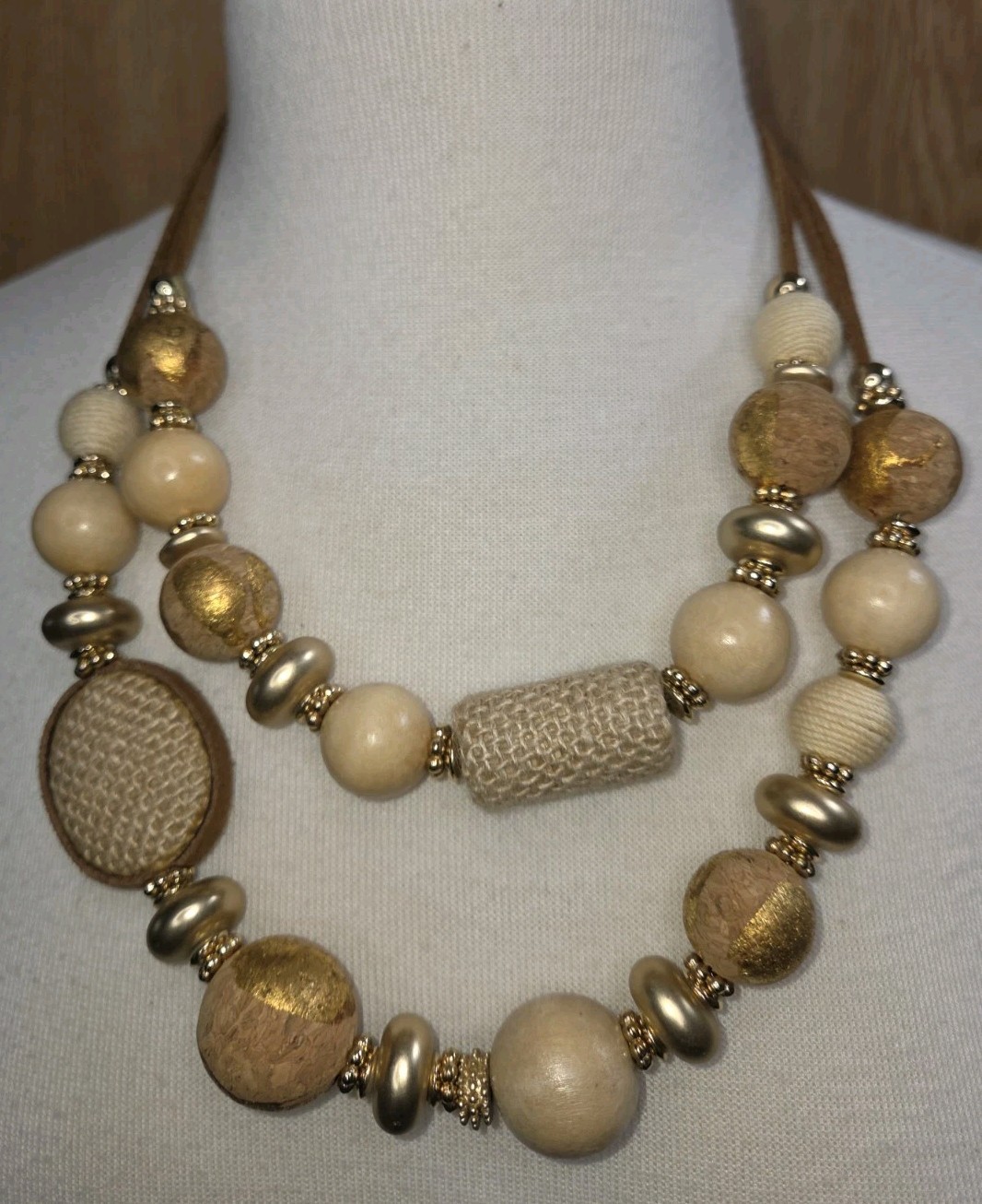 CHICO’S Charming Mixed Array of Beads Jute Natural Tines CHUNKY New $69 MSRP