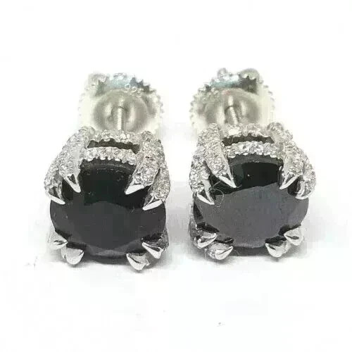 2.00Ct Round Cut Simulated Black Diamond Stud Earrings 14K White Gold Plated