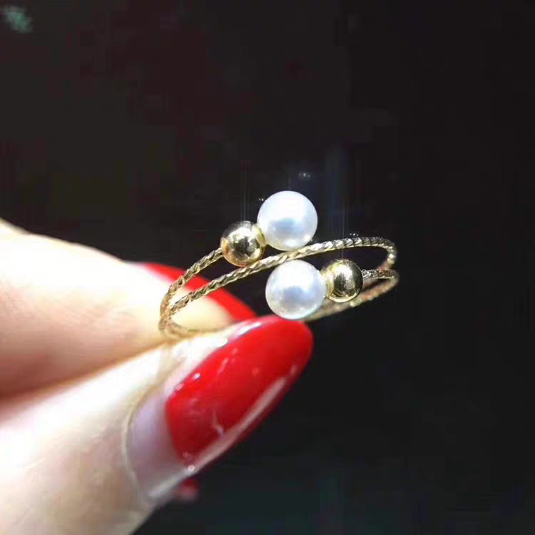 Stunning AAA+ 7-5mm real natural AKOYA WHITE round adjustable pearl rings 18k