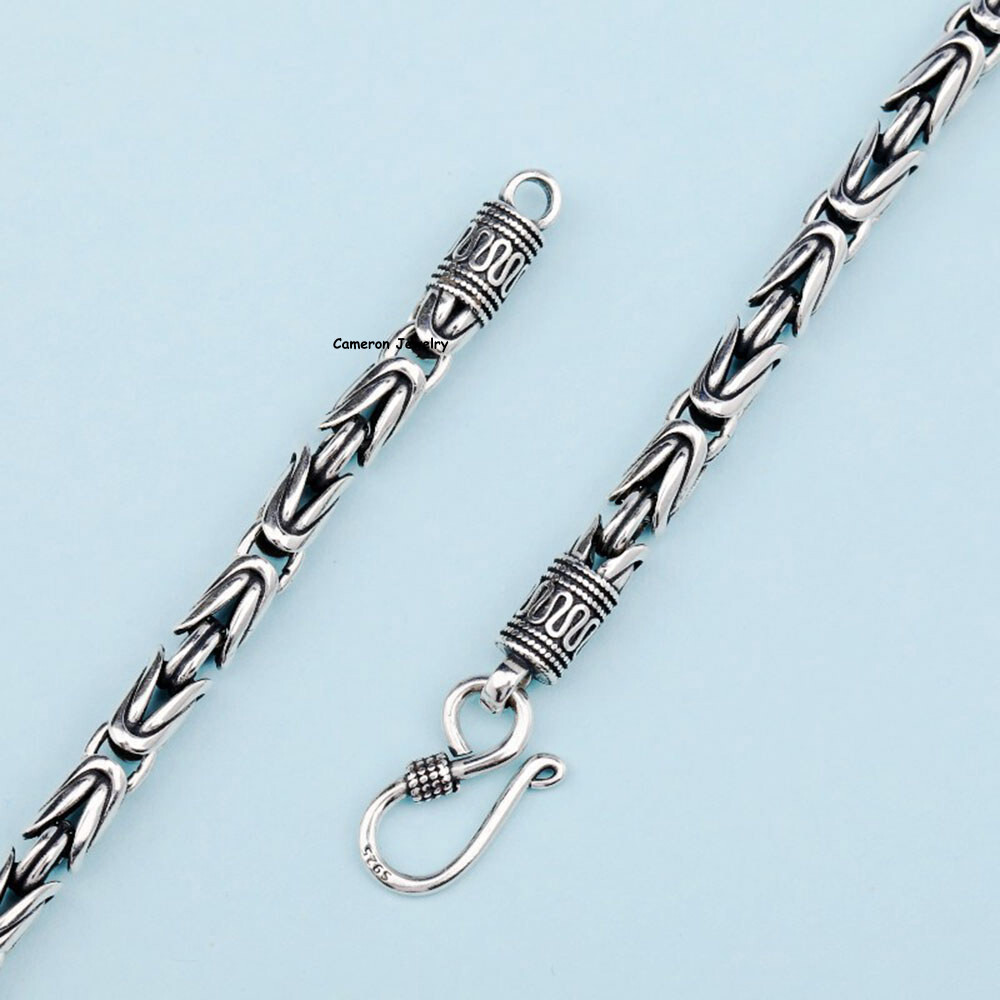Solid 925 Sterling Silver Chain 4mm-8mm Byzantine Necklace For Men Women 18-30in