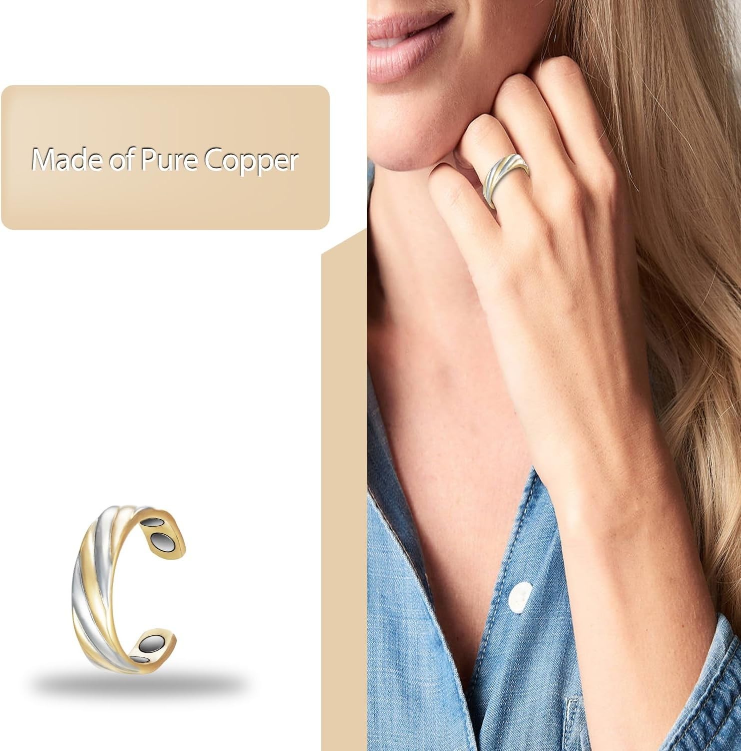 Tri Tone 99.9% Pure Copper Magnetic Ring for Women Men, Copper Magnetic Rings…