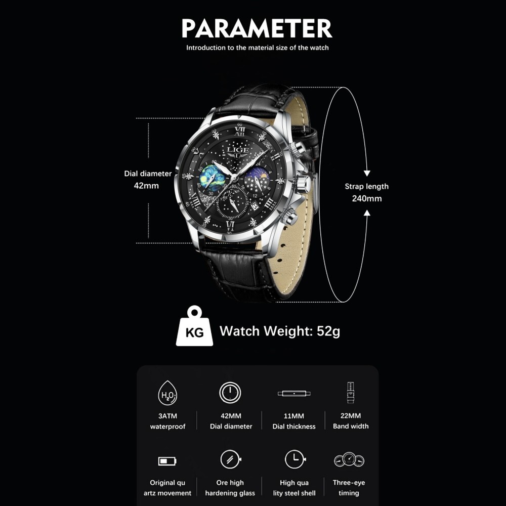 LIGE Brand Watches for Men Leather Bracelet Wristwatch Business Male Watch Gifts