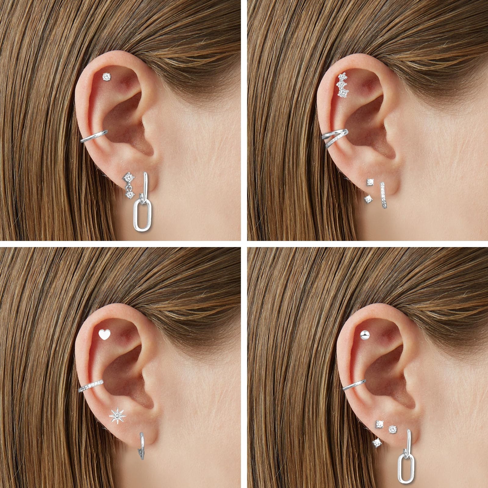 12 Pairs Hypoallergenic Flat Back Earrings for Women 14K Gold Cartilage Earring