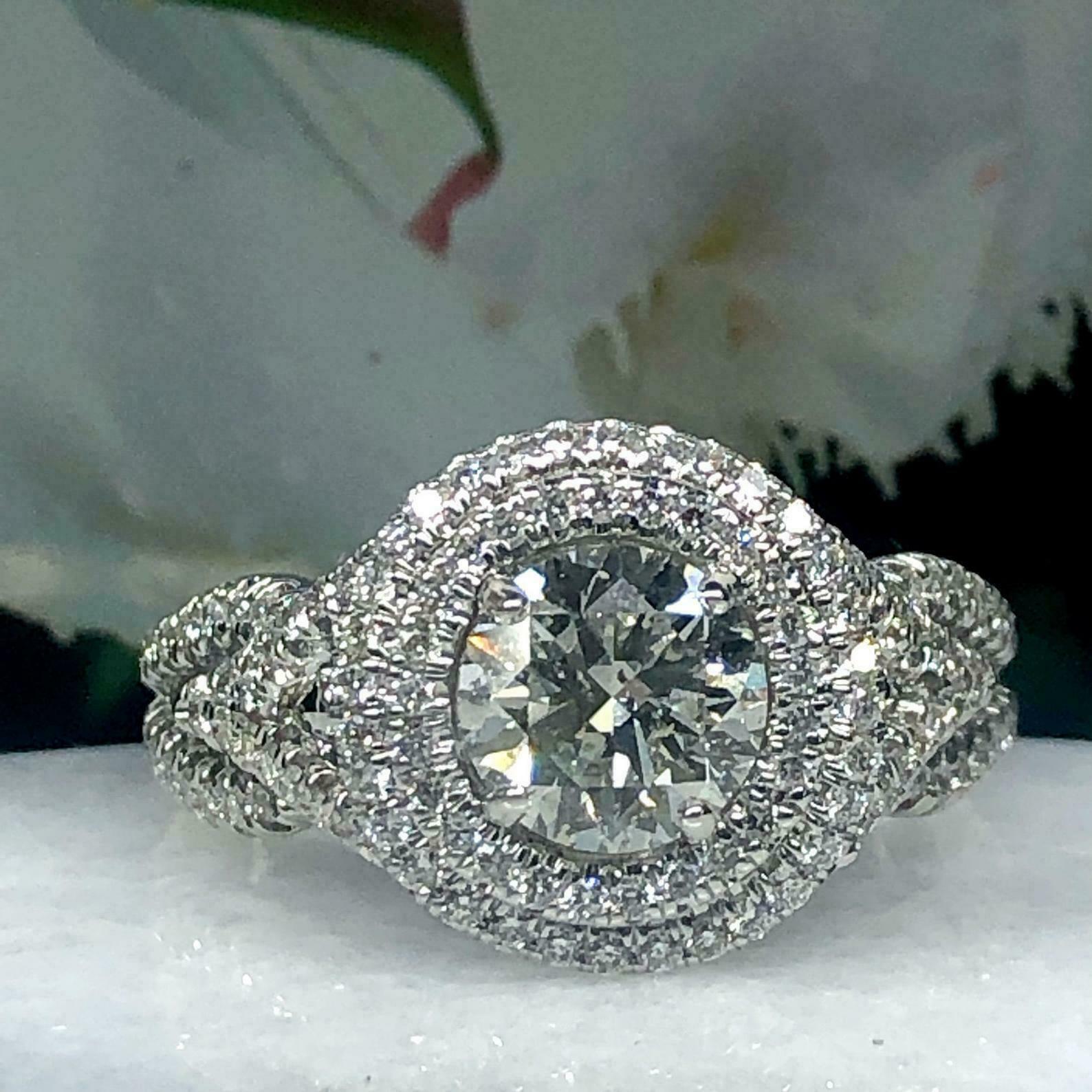 5.5ct Simulated Diamond Dual Halo Split Band Cocktail Ring 14k White Gold Plated