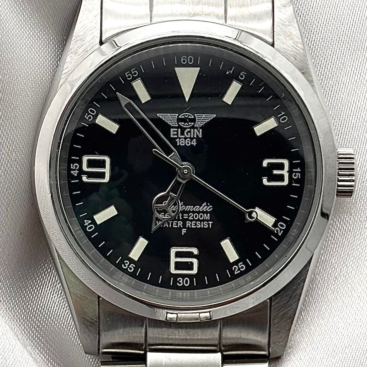 ELGIN FK 979 F Automatic Diver Style Watch Black Wrist 16cm 6.3in Working Men’s