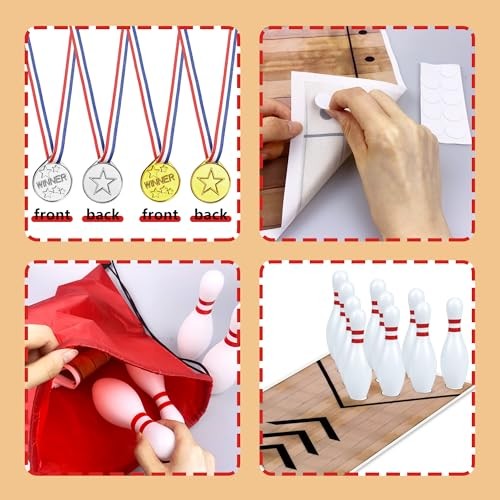 Mini Bowling Set Indoor Outdoor Indoor Bowling Set with Guide Arrow Mat Gold
