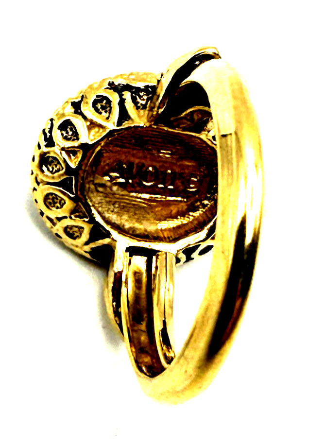 Vintage Avon Byzantine Style Faux Onyx & Pearl Gold Tone Cocktail Ring Size 4