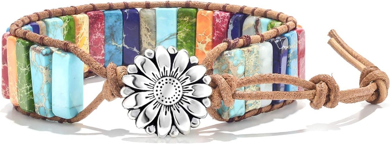 Chakra Healing Bracelet with Sunflower Button – Perfect Gift for Loved Ones
