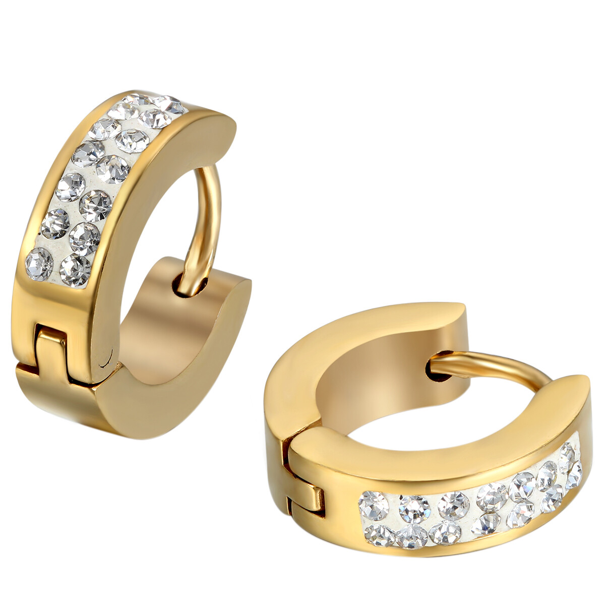 Men’s Women’s Unisex Stainless Steel Rhinestone Charm Hoop Huggie Earrings 2PCS