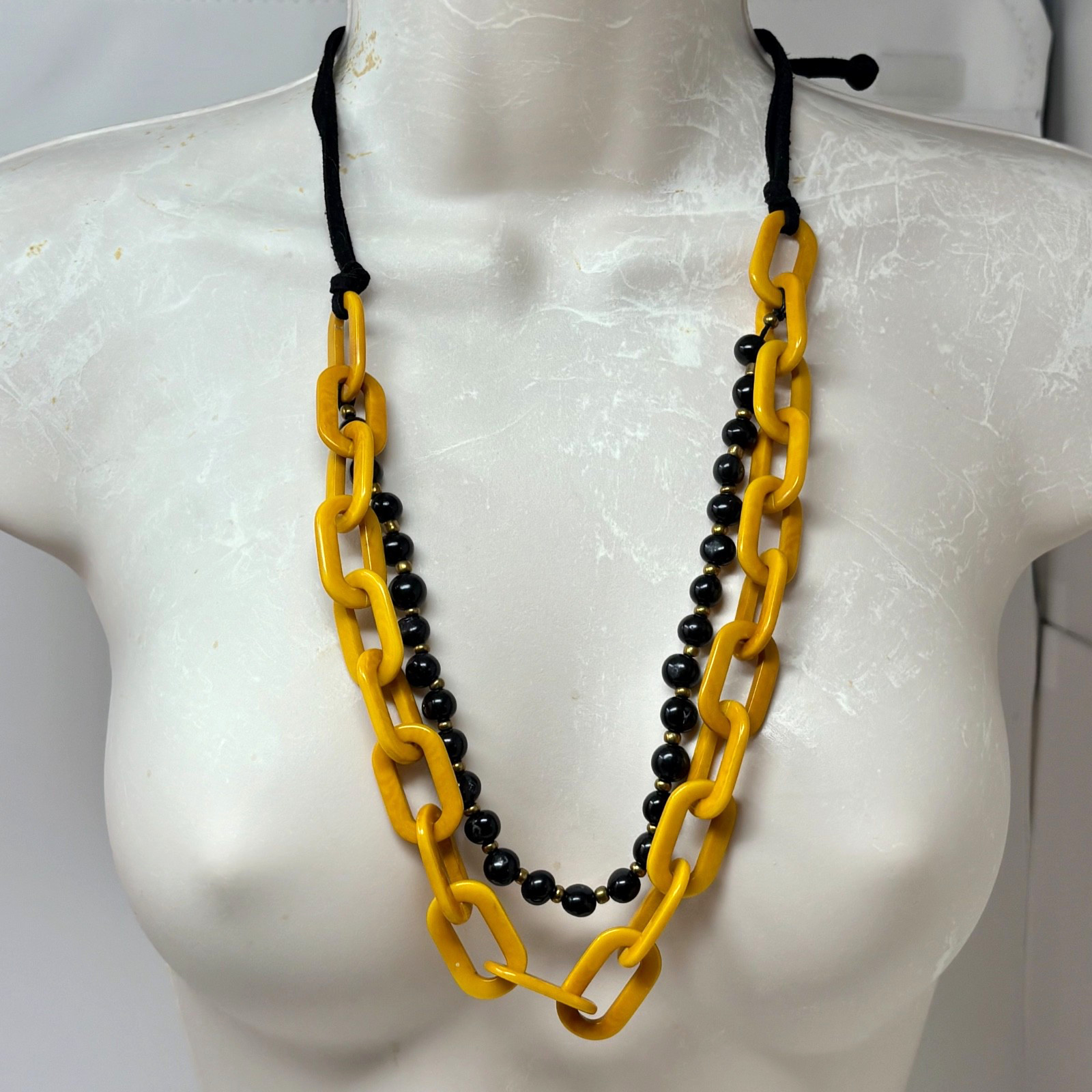 Tagua by Soraya Cedeno Amaranta Necklace Mustard Yellow Links Black Gold Beads