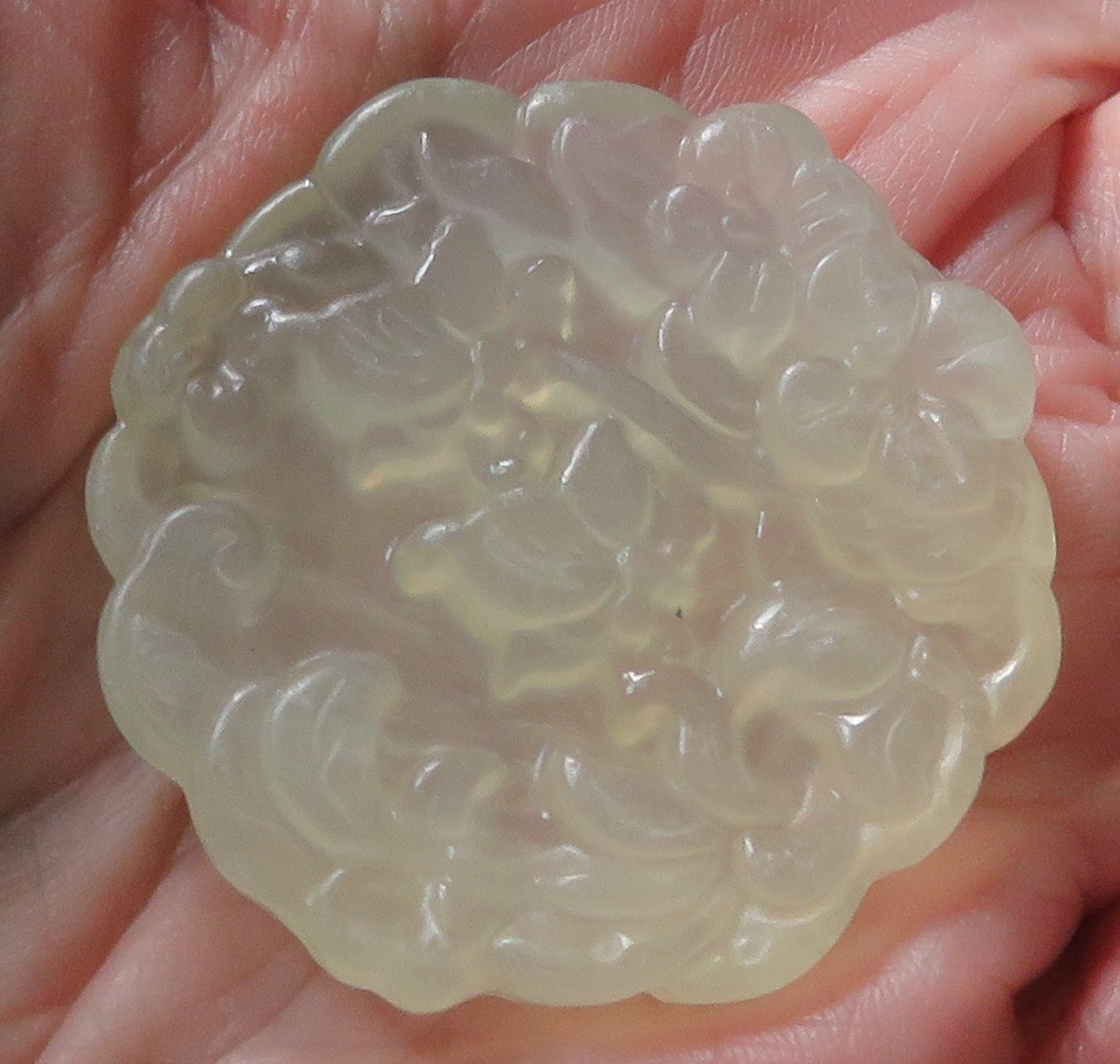 Drilled Pendant Round Carved Or Molded Jadeite On Presidium / Stone