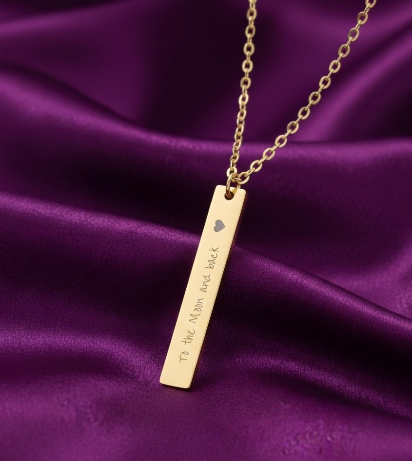 Personalized Vertical Bar Necklace – Engraved Gift – 18K Gold PVD Coating