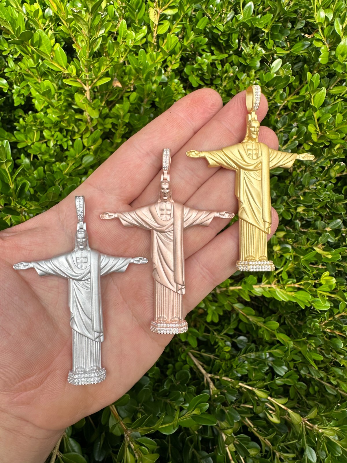 MOISSANITE Christ The Redeemer 925 Silver/ Yellow Rose Gold Necklace Jesus Piece