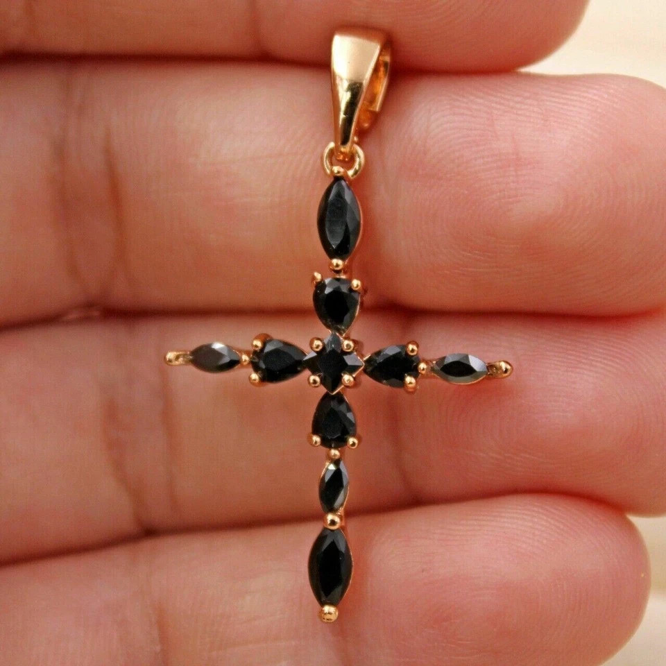 1.70Ct Marquise Lab Created Black Sapphire Pendant 14K Yellow Gold Silver Plated