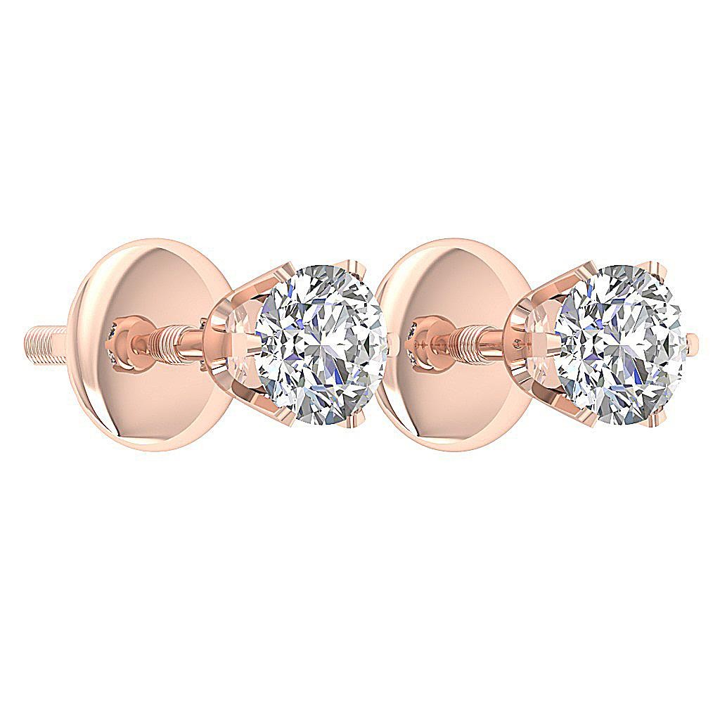 0.50Ct Solitaire Studs Earrings Round Diamond 14K White Yellow Rose Gold 4.30 mm