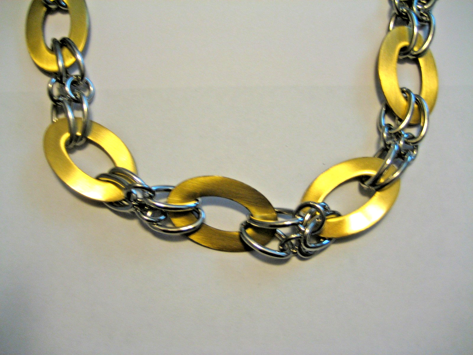 Vtg Premier Designs Two Tone Metal Chunky Oval Link Collar Necklace Silver Gold
