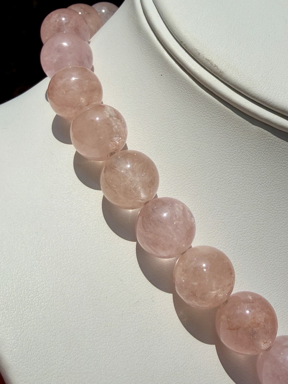 Madagascar Rose Quartz Necklace 14mm Silk Knotted 925 Cameo Clasp OOAK VTG