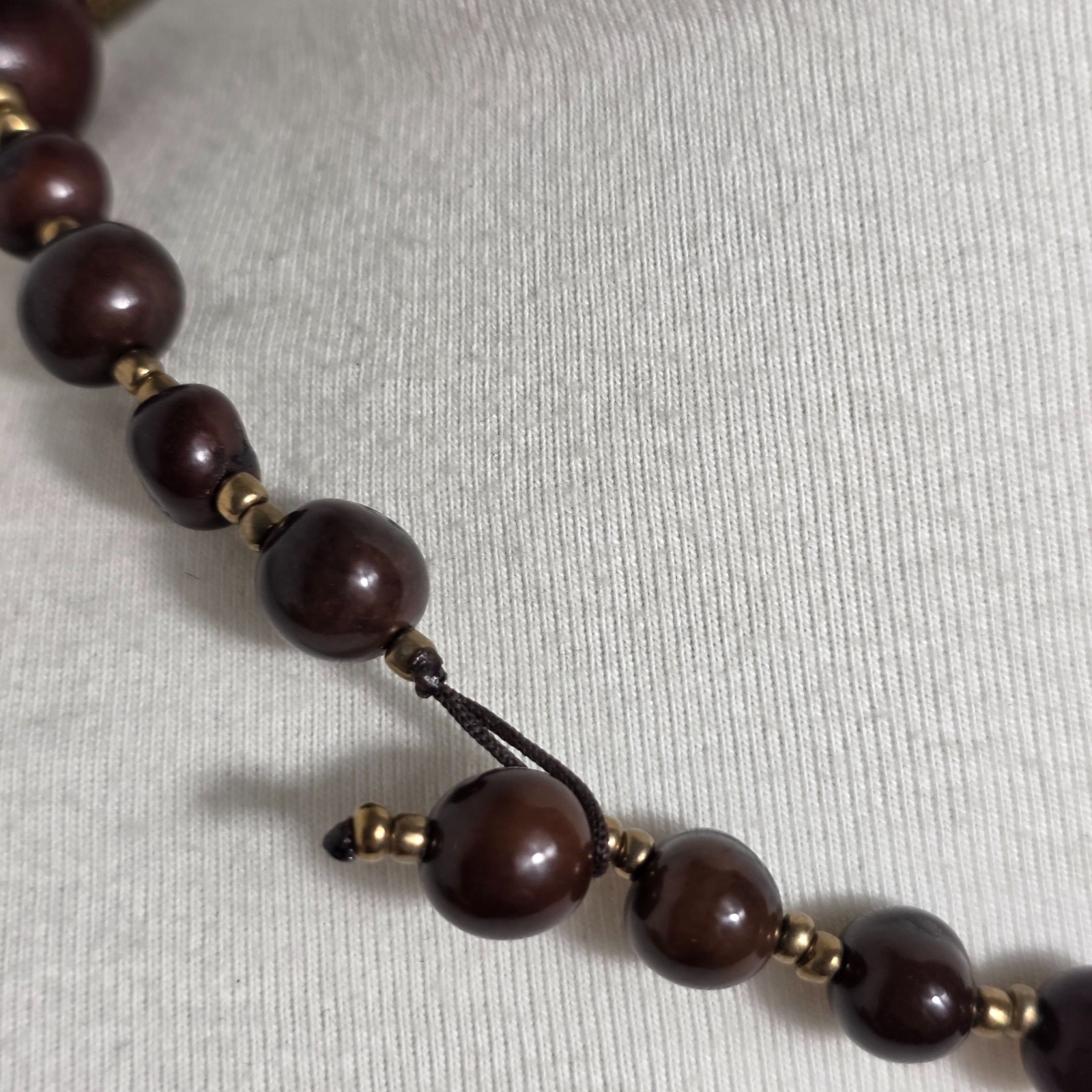 Multi-Strand Brown Acai Seed Bead Necklace with Gold Seed Bead Spacers