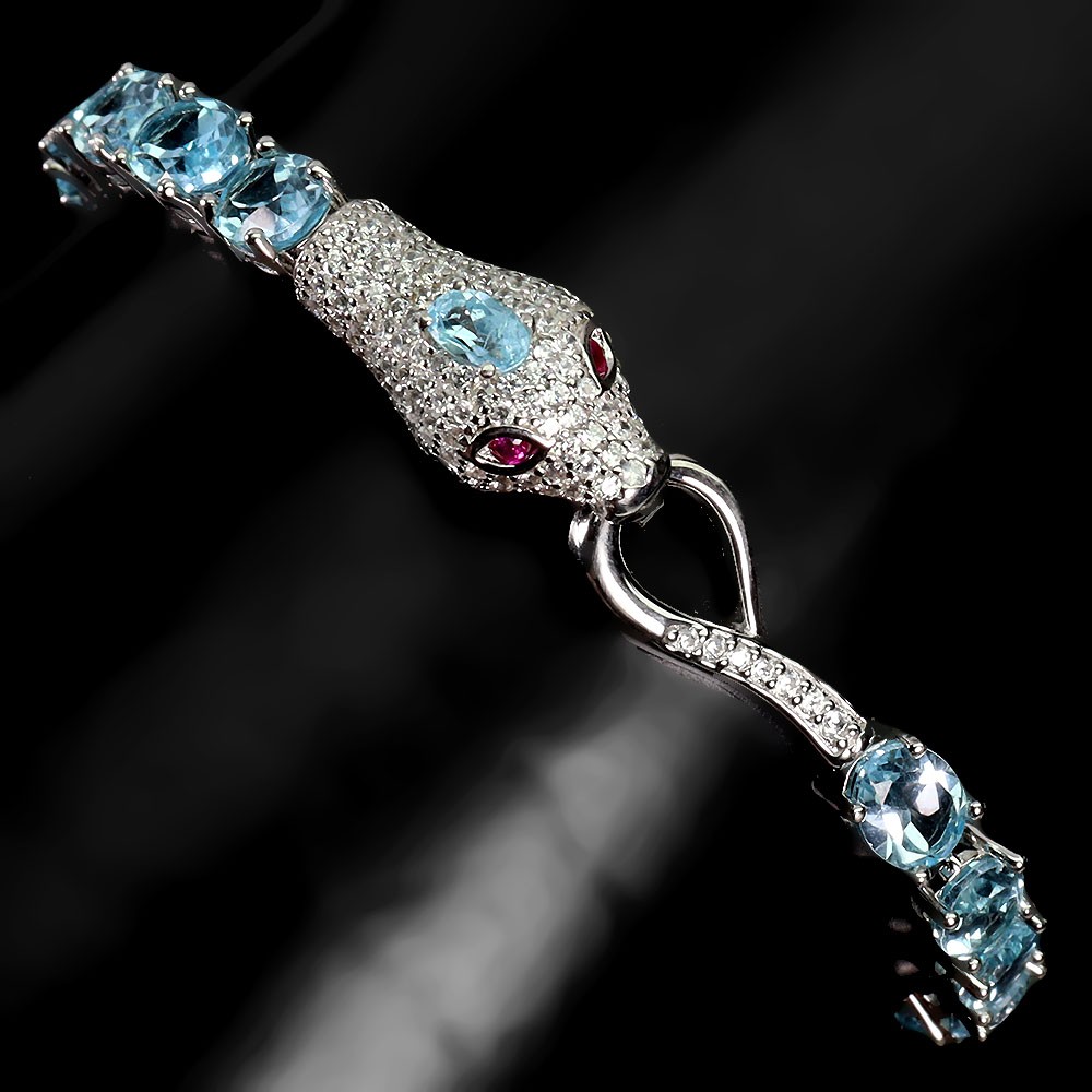 925 Sterling Silver Bracelet Oval Sky Blue Topaz 7x5mm Gemstone Jewelry 7inches