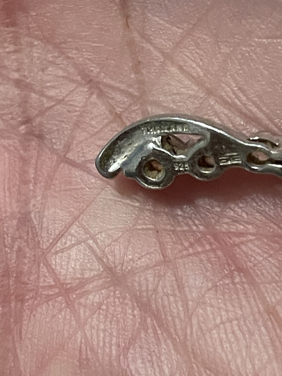 Asymmetrical Charm Pendant Signed Stamped 925 Marking w/ Clear Stones