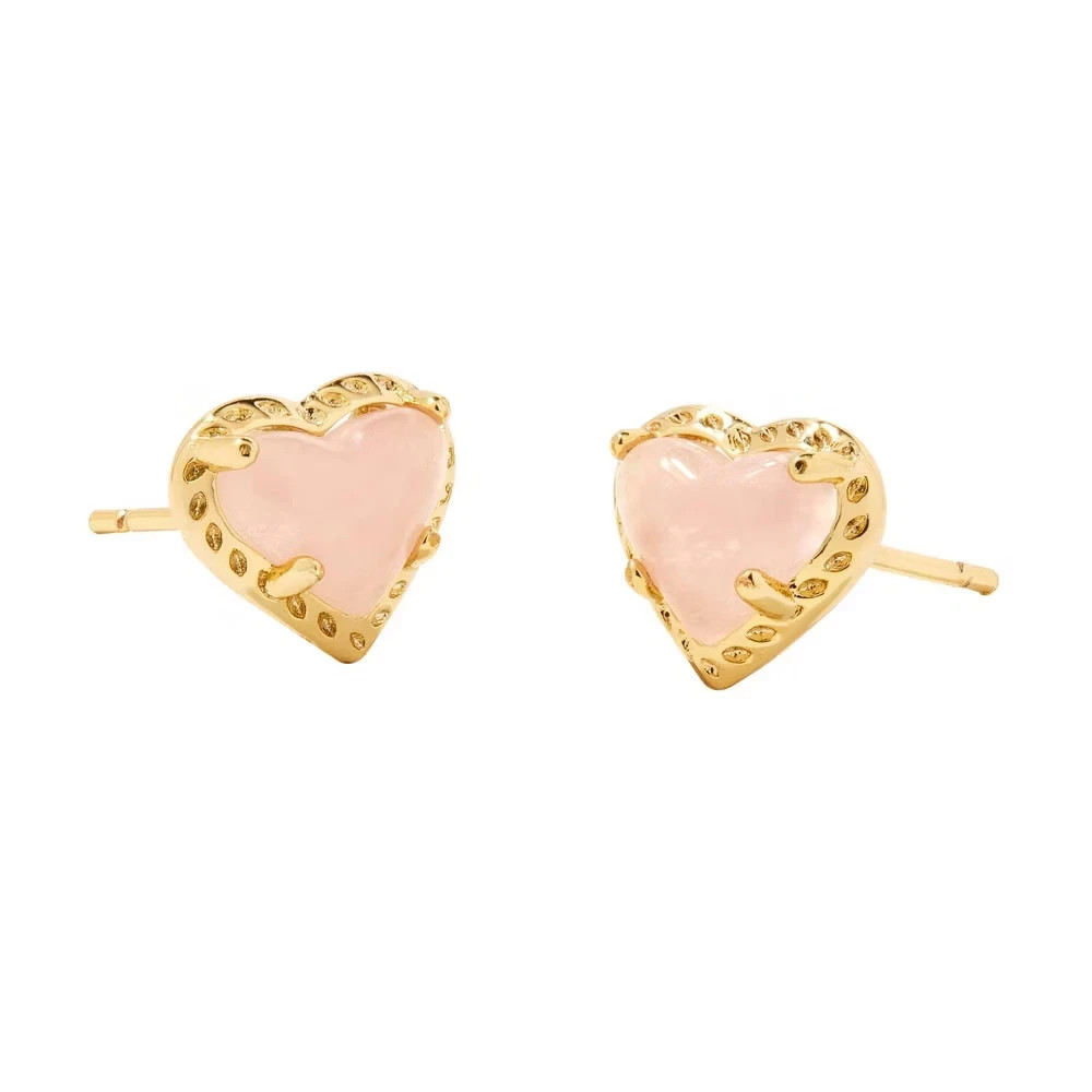 Kendra Scott Anna 14K Gold Over Brass Stud Earrings – Rose Quartz, NEW