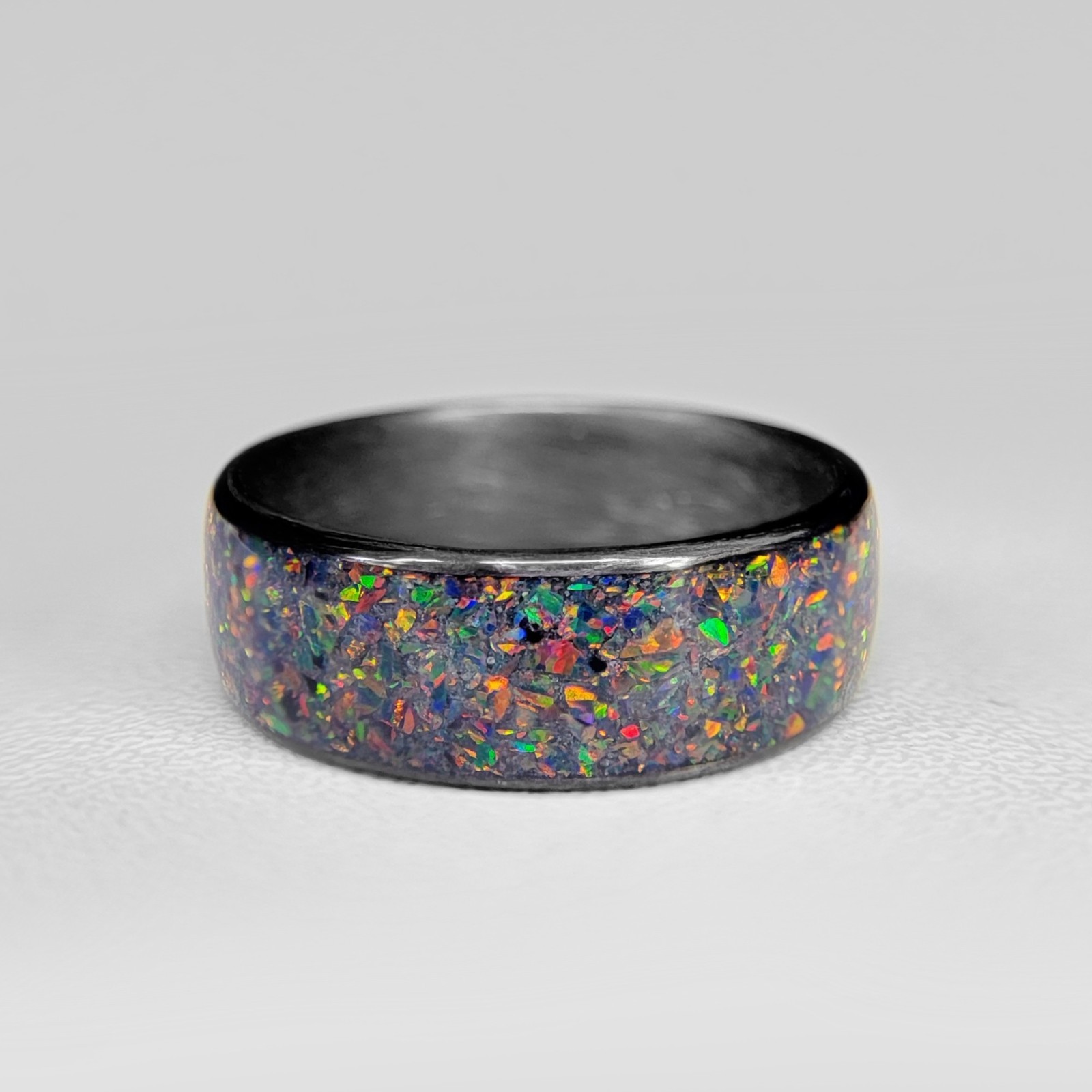 Carbon Fiber Ring with Fire Opal inlay – Handcrafted – Sizes 4-16 – Custom Width