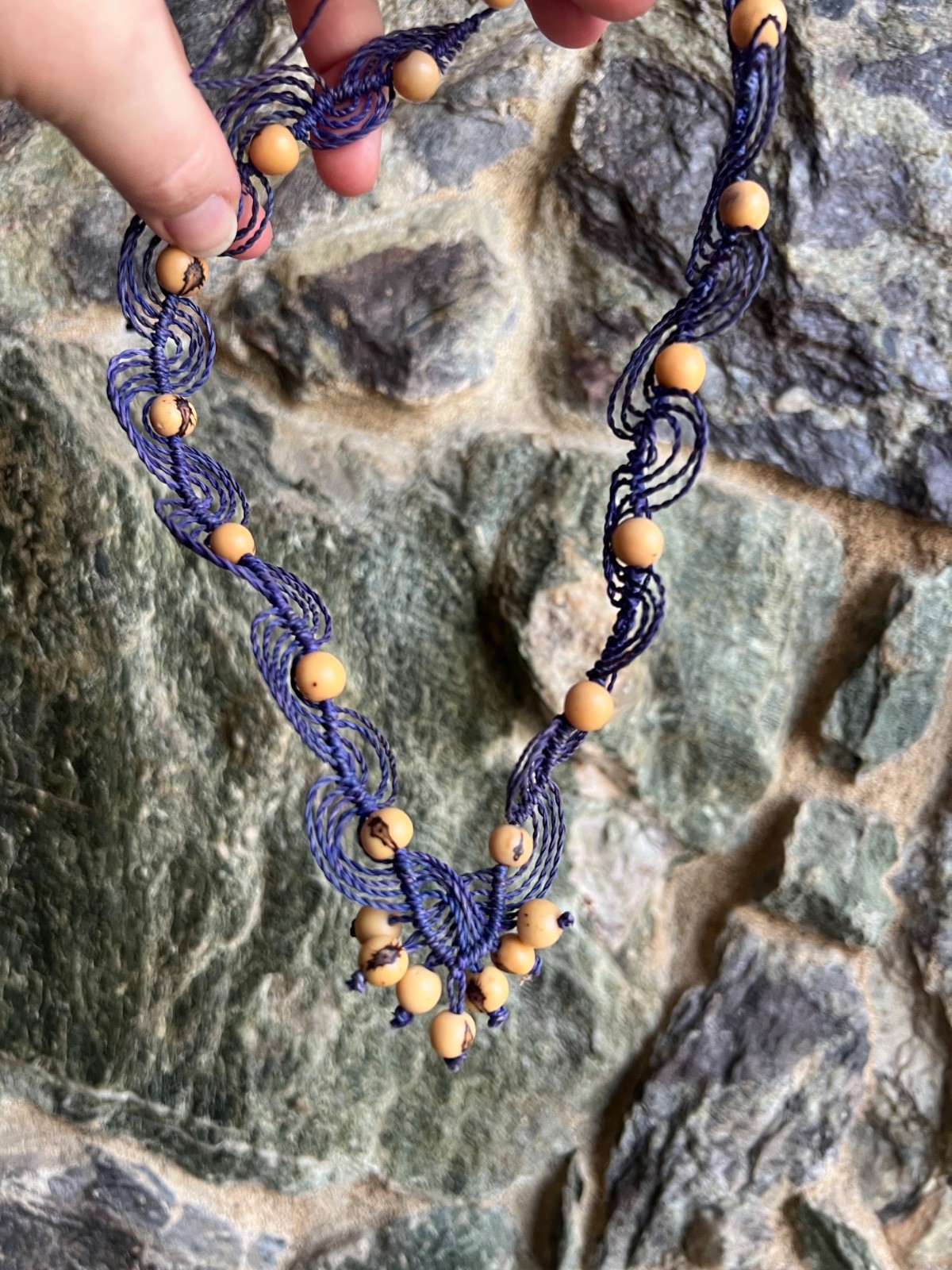 Artisan Rainforest Necklace 29″ Handmade Purple Chambira Acai Seed Be Adjustable