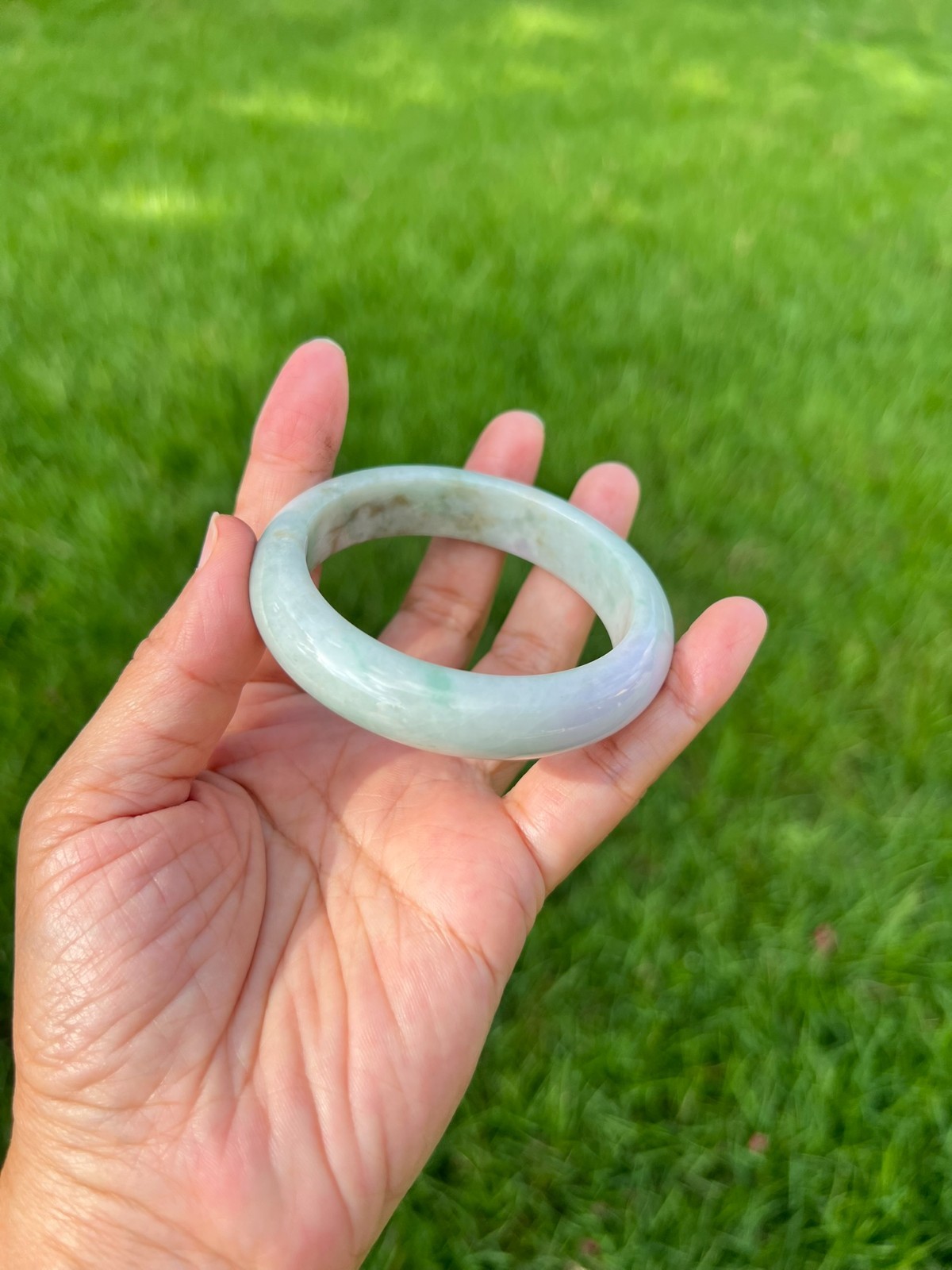 Lavender Green 100% Natural Grade A Jadeite Jade Bangle Bracelet 54.5mm H153