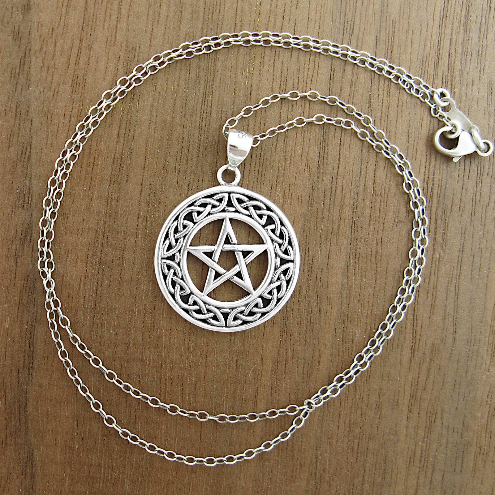 Pentagram Pendant Only – No Chain – Celtic Knot Border – 925 Sterling Silver
