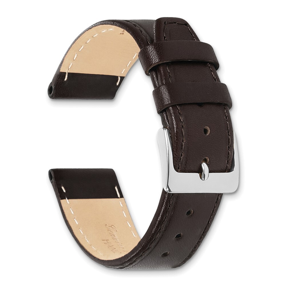 18mm Dark Brown Genuine Calf Leather Silver Tone Buckle Watch Band